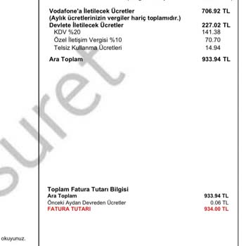 Vodafone İade Ve Düzeltme Bedeli