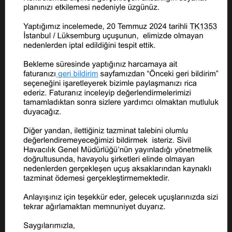 THY Şirketi Bana Yaşattığı Mağduriyette Hiçbir Sorumluluk Almadı.