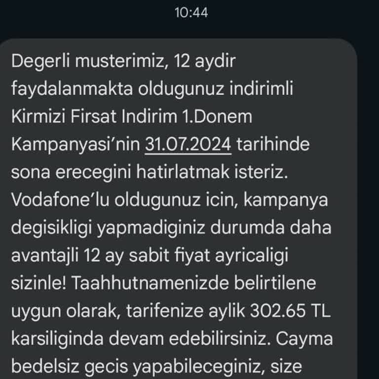 Vodafone Mevcut Taahhüde Devam Etme