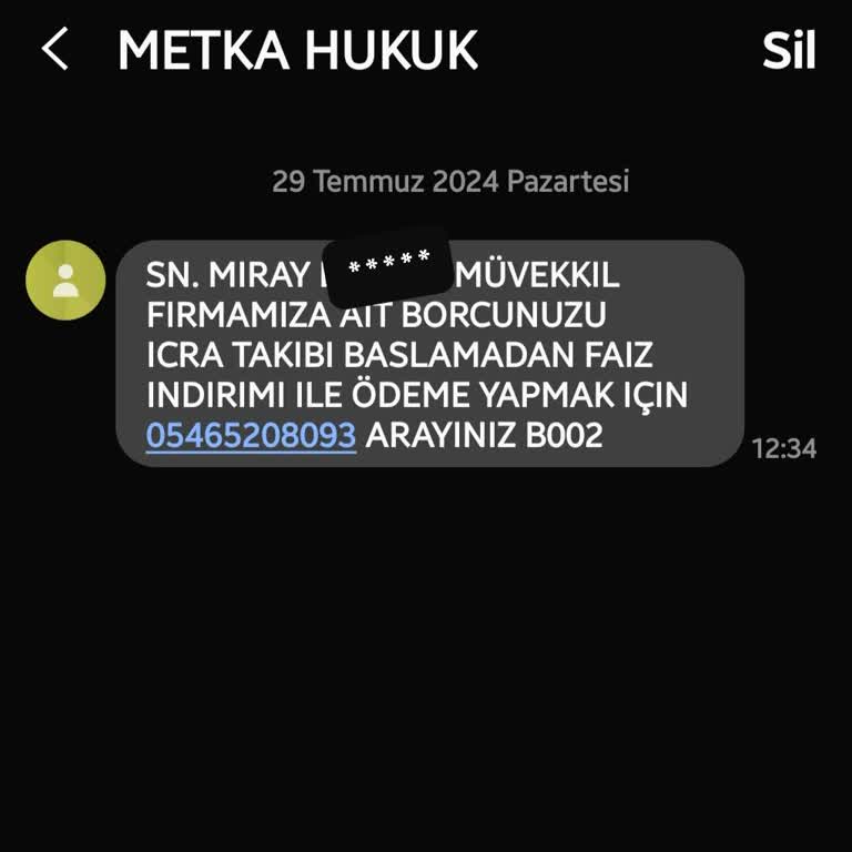 Metka Hukuk (SMS)  Gelen Mesaj