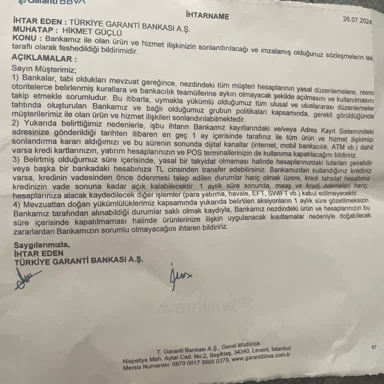 Garanti BBVA Garanti Hesabımı Bilgi Vermeden Kapattı