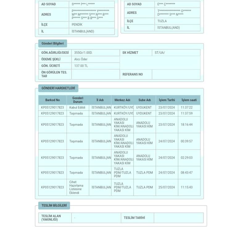 PttAVM Tuzla PTT PDM Kargo Gecikmesi