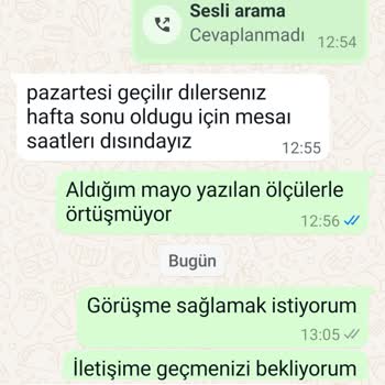 SHE Sea Mayo Beden Tablosundaki Ölçülerin Gerçeği Yansıtmaması