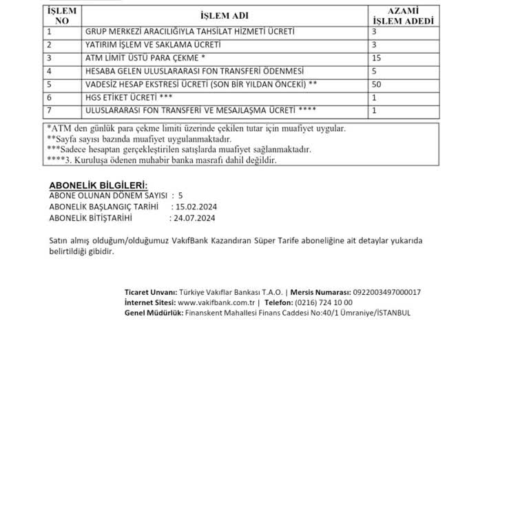 VakıfBank Kazandıran Tarife İptali