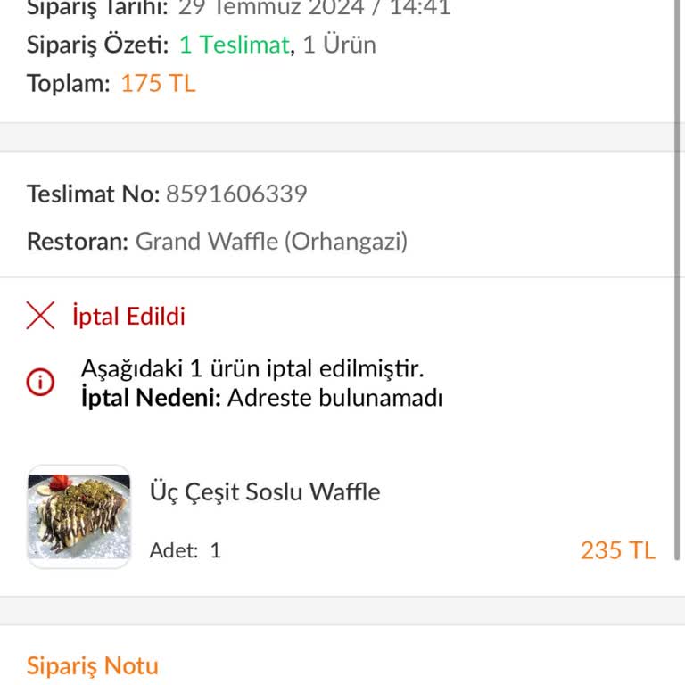 Trendyol Yemek Ürünü Getirmedikleri Halde İptal Etmeleri