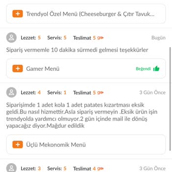 Trendyol Yemek Sipariş Teslimatında Yaşanan Sorun Ve İade Talebi