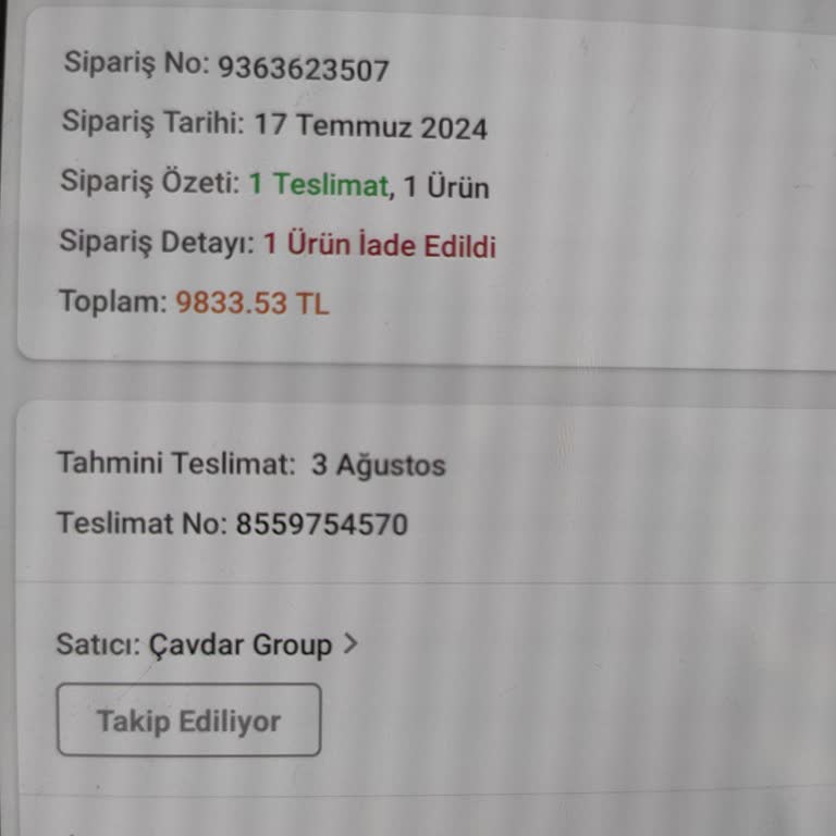 Trendyol Çavdar Group'un Ürünü Göndermemesi Ve 'müşteri İadesi' Yazması