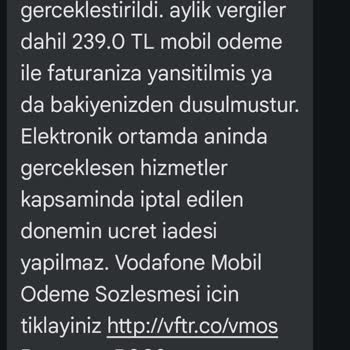 Vodafone Aboneliklerden Dolayı Faturama Yüksek Tutar Eklemiş!