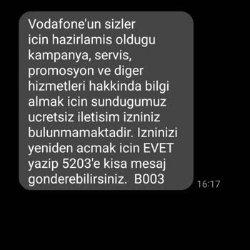 Vodafone İzinsiz Reklam Göndermektedir.