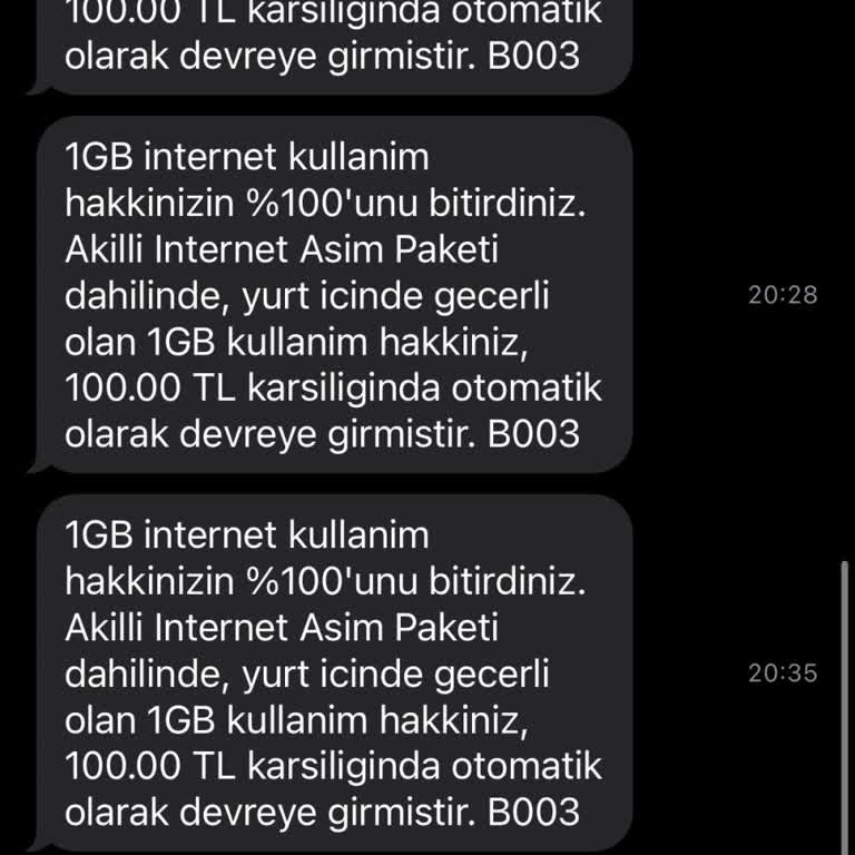 Vodafone Paket Aşım Tarifesi
