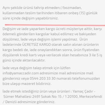 Yamaç Çadırcılık İade Ürün Parası Gelmedi