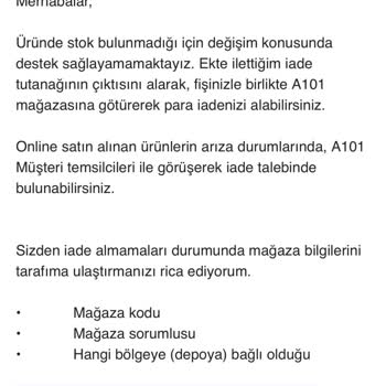 A101 Alınan Ürünün İadesi