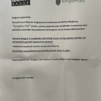 Sunglass Hut Gözlüğü Tamir Etmiyor