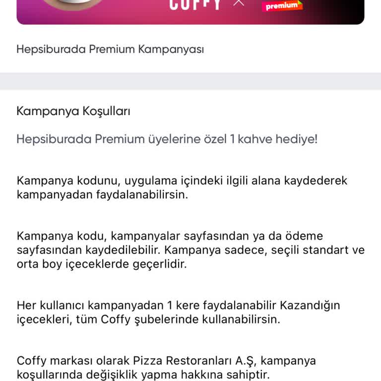 Hepsiburada Premium Coffy Kod Vermiyor