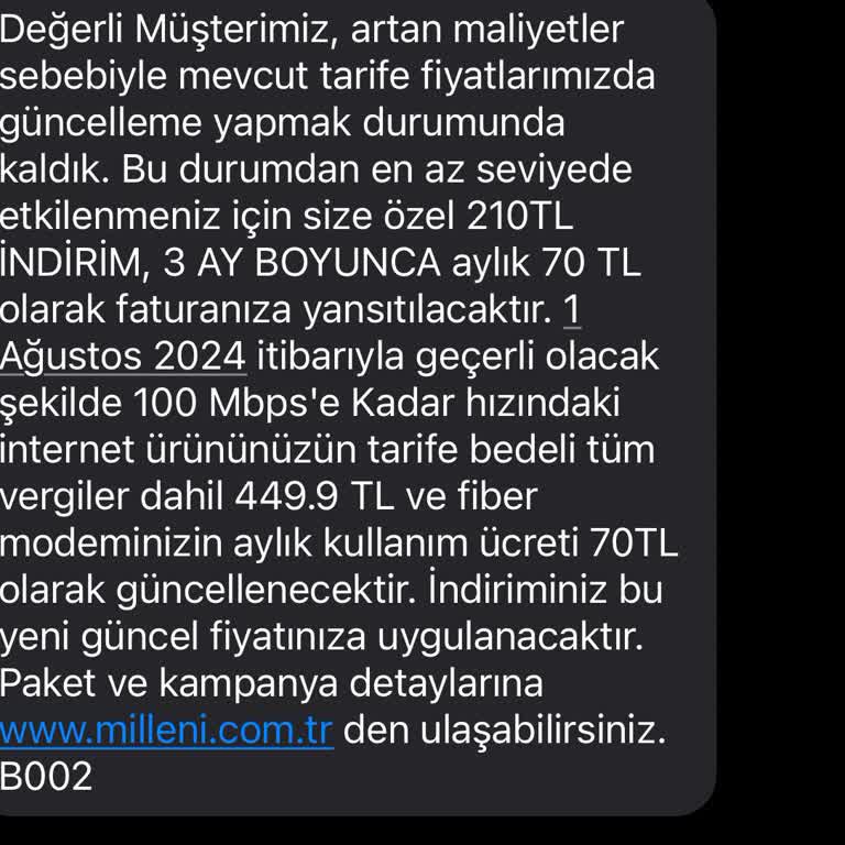 Millenicom Faturam Aşırı Şekilde Enflasyon Üzerinde Arttı.