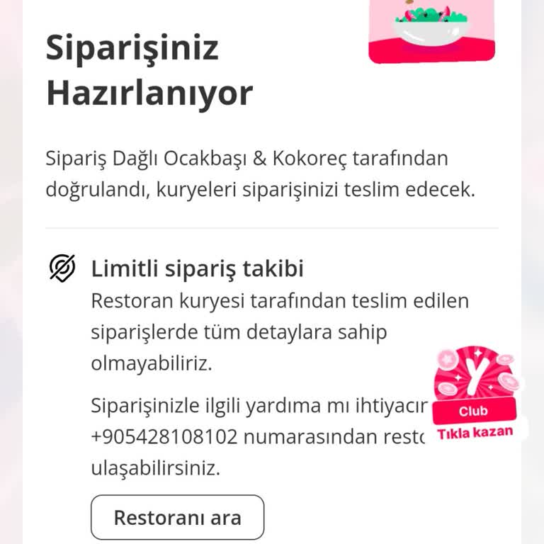 Yemeksepeti Kapanan Restorant Ve Siparişin Onaylanması