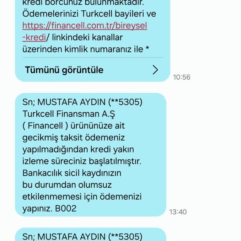 Financell (Turkcell Finansman) Financell Kredi Mesajları