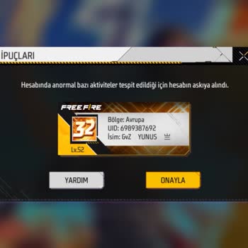 Garena Free Fire Emek Olan Hesap Banlı