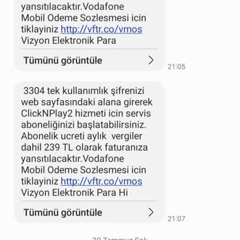 Vodafone Bilgim Dışında Yapılan İşlem