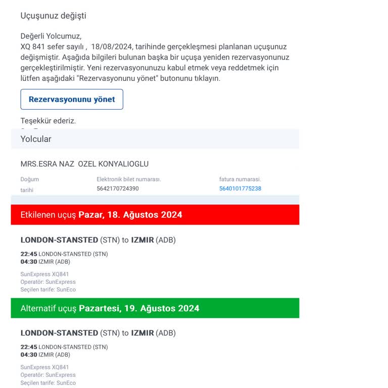 SunExpress Hava Yolları Uçuş Ertelemesi Ve Çağrı Merkezi Ulaşım Sorunu