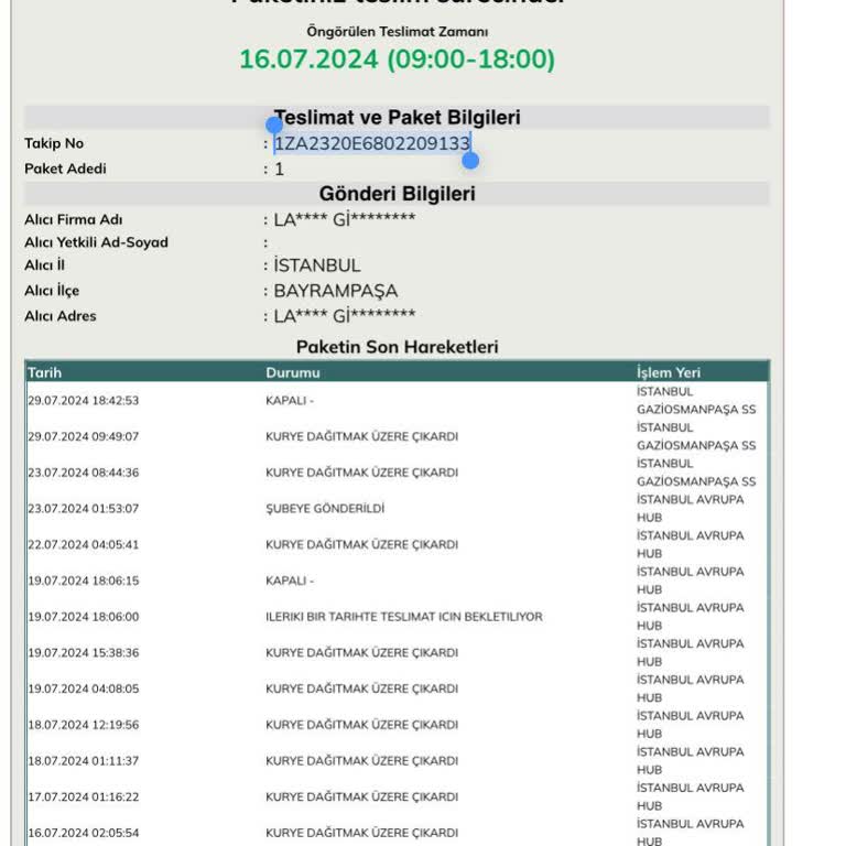 UPS Türkiye Kargonun Ve Kargocunun Gelmemesi Sorunu Hk.
