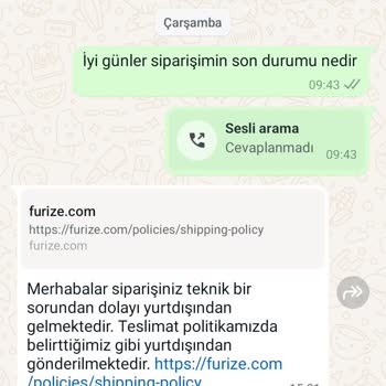 Furize.com Dan Geciken Siparişim