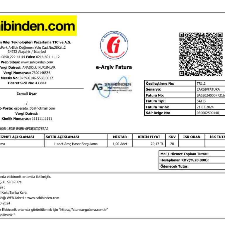 Sahibinden Hasar Sorgu Sonucu