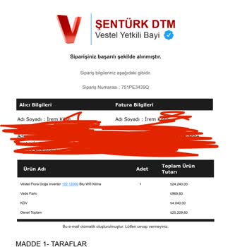 Vestel İnternet Üzerinden Yapılan Klima Siparişi Problemi