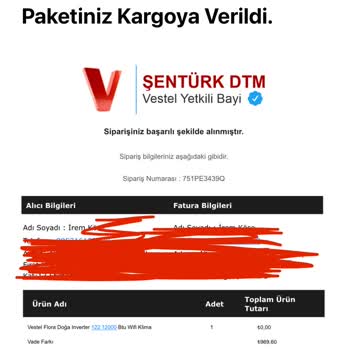 Vestel İnternet Üzerinden Yapılan Klima Siparişi Problemi