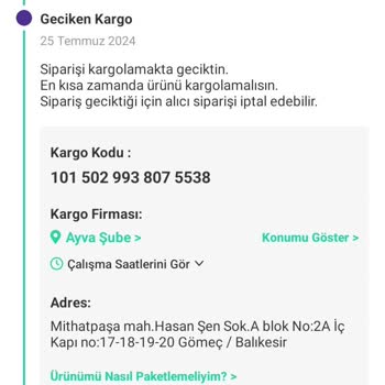 Dolap Uygulaması Kargo İlerleme Sorunu