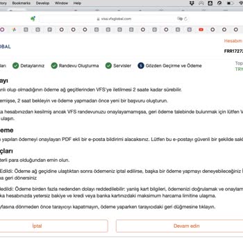 VFS Global Randevu Sistemi Sorunu