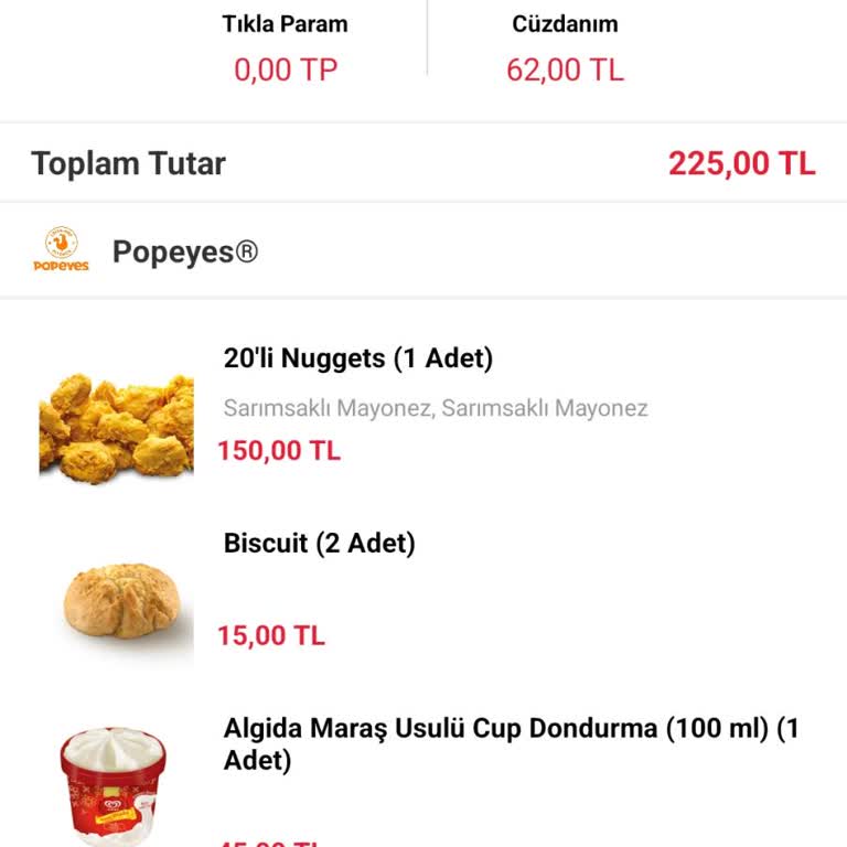 Tıkla Gelsin (Popeyes) Para İadesi Yapılmadı, Sipariş Getirilmedi Ama