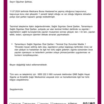QNB Sigorta QNB Tamamlayıcı Sigorta Pişmanlıktır