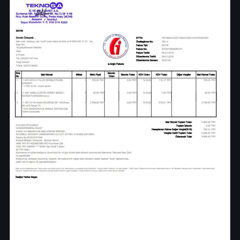 Teknosa Uzatılmış Garantiden Tamir Ücreti Talebi