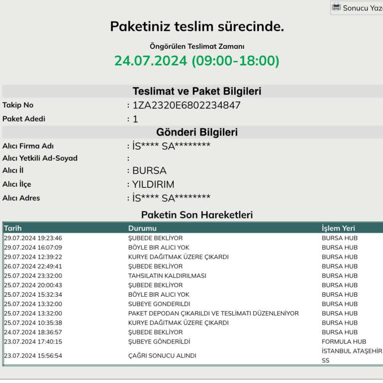 UPS Kargoyu Teslim Etmiyor