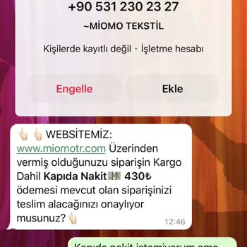 Miomo Kapıda Ödeme Sorunu Ve İade Edilmeyen Ücret