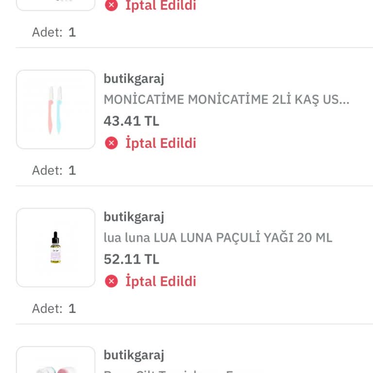 ButikGaraj Açıklama Yapılmadan İptal Edilen Sipariş.