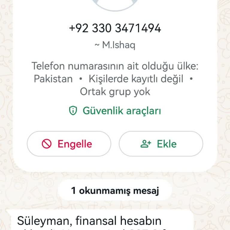 WhatsApp Finansal Hesap Bilgileri Şikayeti