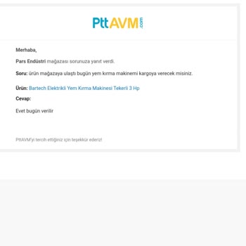 Pars Endüstri Mağazası Ürünü Yollamadı