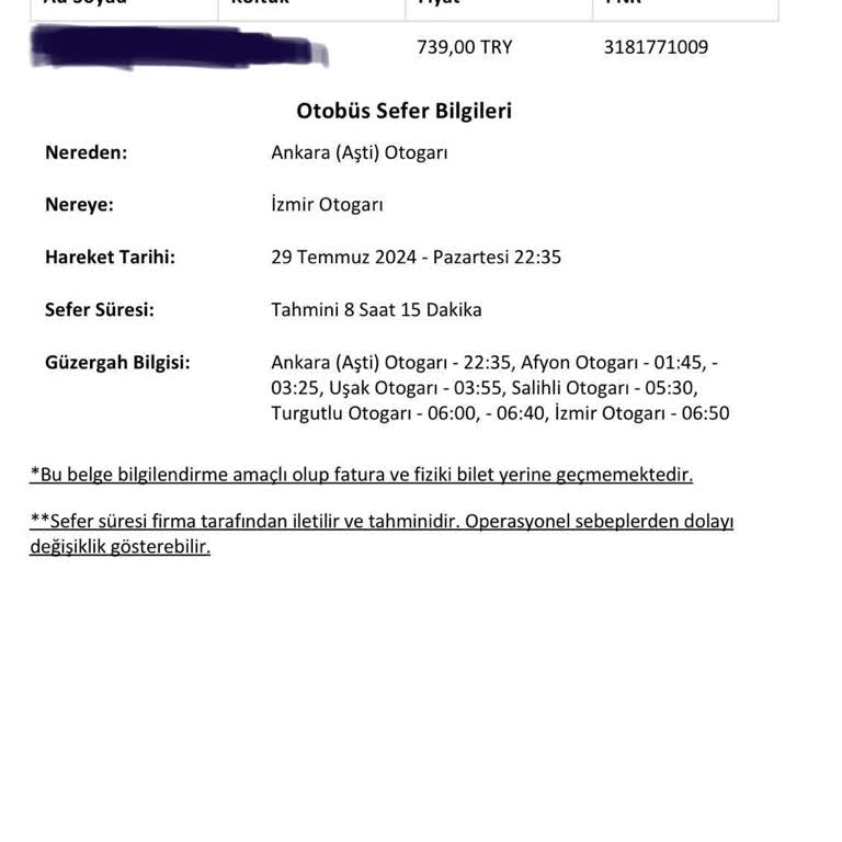 Kamil Koç Turizm Otobüs Seferi