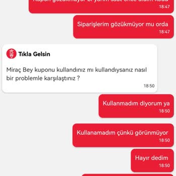 Tıkla Gelsin Uygulaması Kupon Hatası Ve Müşteri Temsilcisi İlgisizliği
