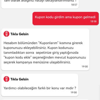 Tıkla Gelsin Uygulaması Kupon Hatası Ve Müşteri Temsilcisi İlgisizliği