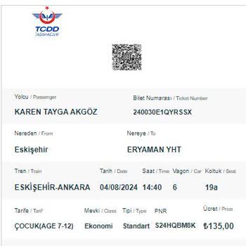 YHT (Yüksek Hızlı Tren) TCDD 10 Gün Sonrasının Biletini Yakıp Ücret İadesi Yapmıyor