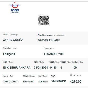YHT (Yüksek Hızlı Tren) TCDD 10 Gün Sonrasının Biletini Yakıp Ücret İadesi Yapmıyor
