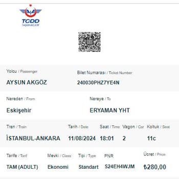 YHT (Yüksek Hızlı Tren) TCDD 10 Gün Sonrasının Biletini Yakıp Ücret İadesi Yapmıyor