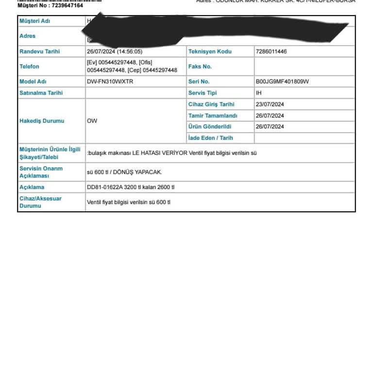 Samsung Servis Tarafından Verilen Fahiş Fiyat