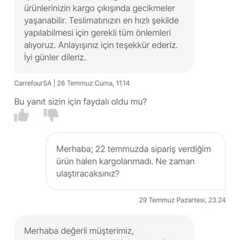 Hepsiburada Carrefour SA Sipariş Halen Kargolanmadı