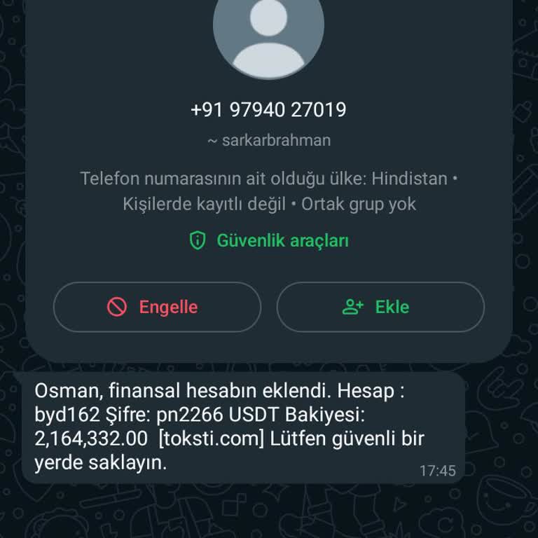 WhatsApp Üzerinden Tarafıma Geldi N Bilinmeyen Numara Mesajları