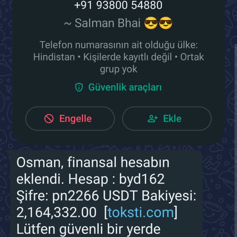 Toksti.com USDT WhatsApp Mesajı