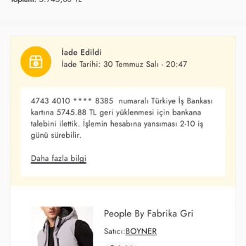Boyner Alışverişinde Talebim Olmaksızın Yapılan İade